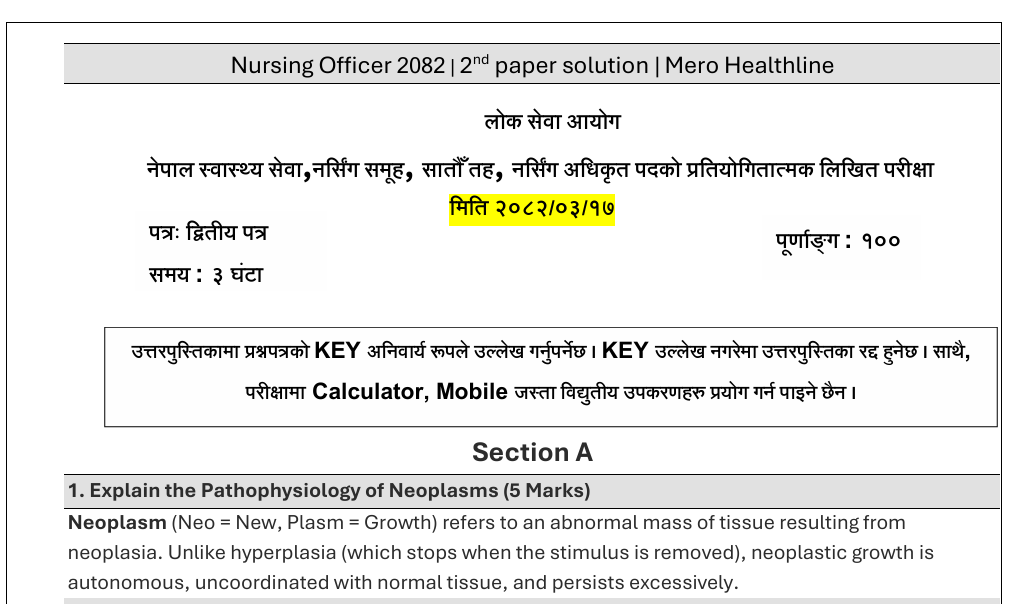 Nursing Officer Past question 2082 second paper solution PDF